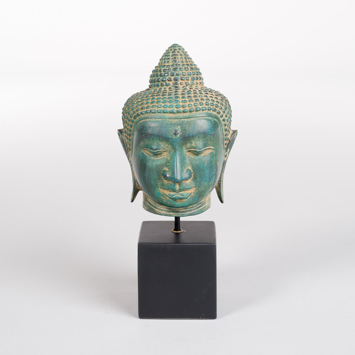 Buddha hode i bronse - Grønnfarget (på sokkel)