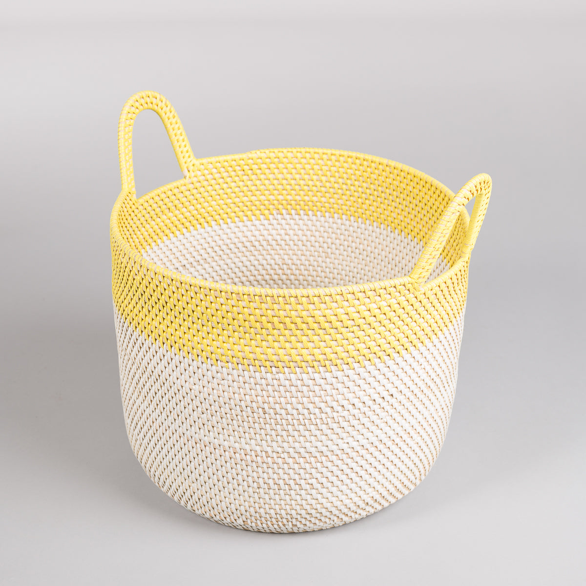 Stor rund kurv i rotting - Hvit/gul