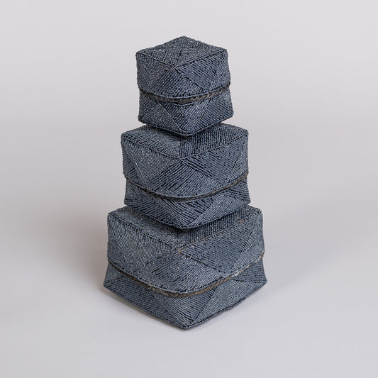 Boks sett med perle dekorasjon-Blå og sølv