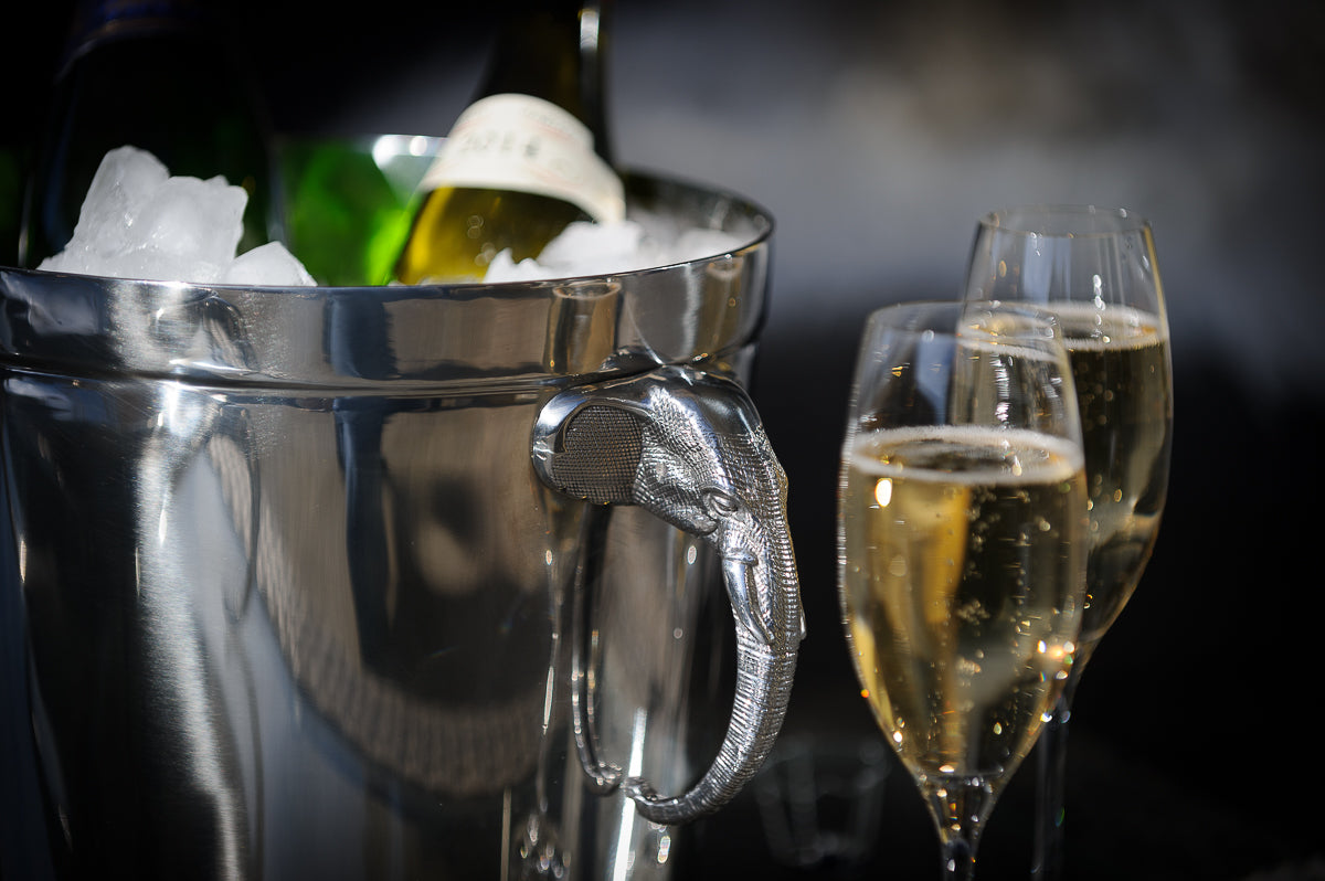 Champagnekjøler i rustfritt stå med elefanthåndtak
